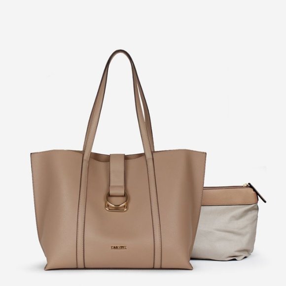 NWT Tan Vegan Leather Tote Shoulder Bag Handbag - Picture 3 of 6